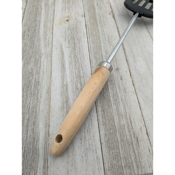 Vintage Unbranded Angled Nylon Spatula Flipper Black Slotted Wood Handle 13" - Picture 6 of 7